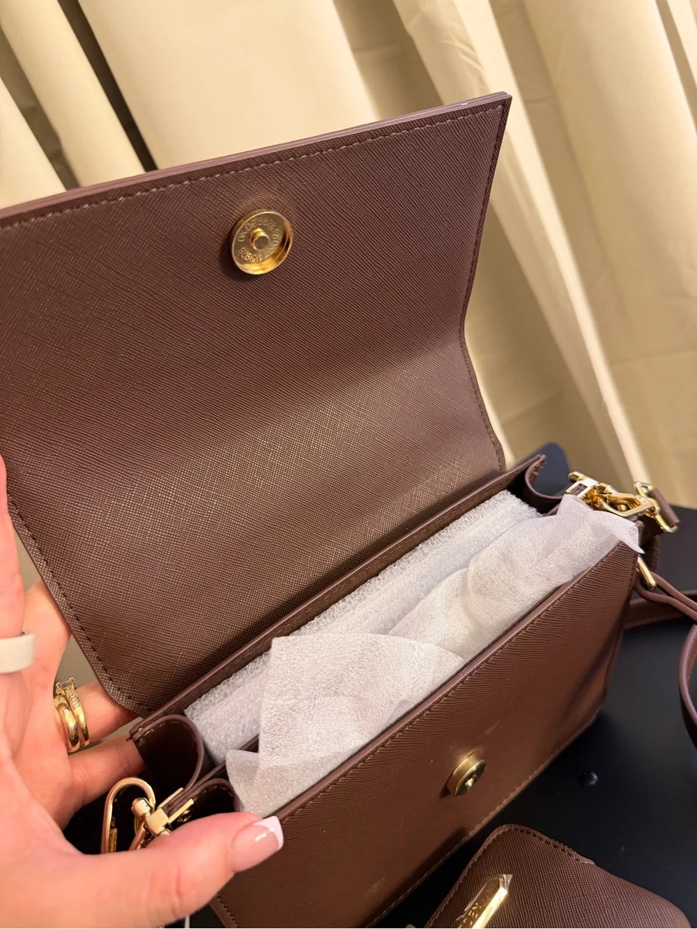 Steve Madden Brown Saffiano Top-Handle Satchel with Gold Logo
